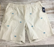Lands End Mens Ivory Board Deck Shorts Sz M 32-34 Blue Crabs NWT