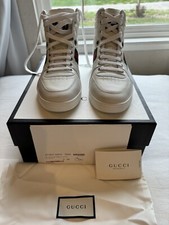 Gucci White Leather High Top Sneakers, Green ...
