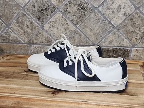 Keds Ready To Wear Girl White Navy Saddle Oxfords Sneakers Shoes Sz 12 - Picture 3 of 13