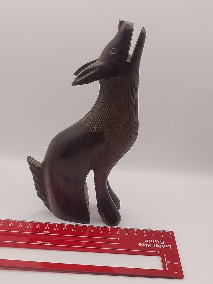 Vintage Hand Carved Hardwood Wolf Dog Desktop Glasses Holder Treen Int