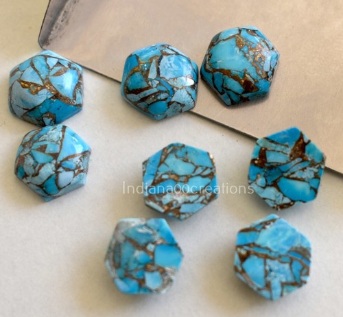 Piedra preciosa calibrada cabujón hexagonal turquesa cobre azul natural de 12 mm a 20 mm - Imagen 4 de 5