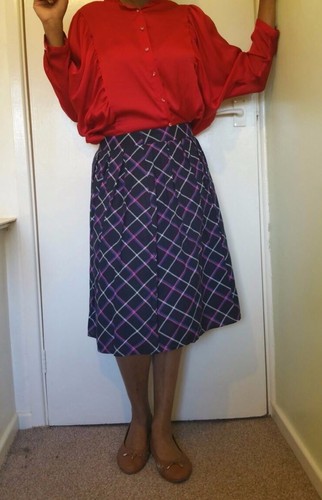 Women stripe navy blue pleated knee length skirt uk size 10 - Picture 3 of 5