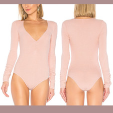 NWT 40 FREE PEOPLE  XS  Cozy Up With Me Ribbed Bodysuit In Pink Salt T1152