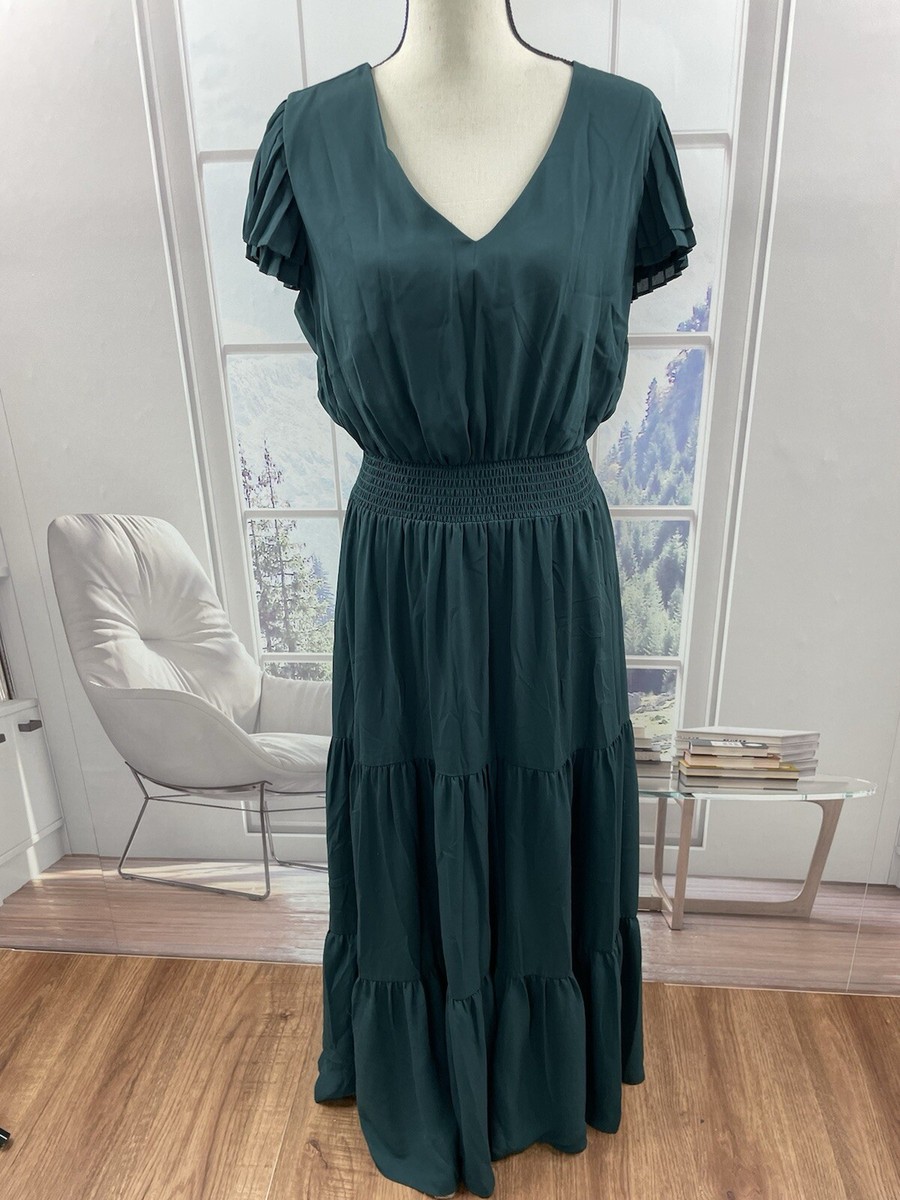 Nanette Lepore Dress Womens Size 12 Jade Green Midi Pleated Hem Stretch  Waist | eBay
