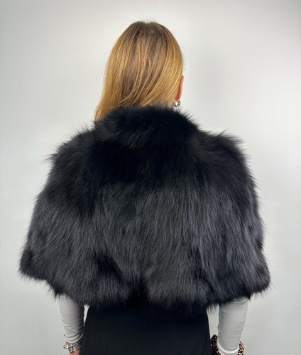 Black Fur Stole, Fox Fur Shawl, Fur Wrap, ONE SIZE - Picture 6 of 6