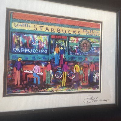Joseph A Lamanno Art Print Seattle Pike's Place Starbucks Framed