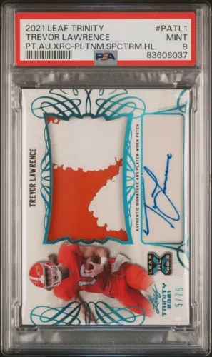 2021 Leaf Trinity Trevor Lawrence RPA Xrc Platinum (Paw Patch) (PSA 9) [#5/75]