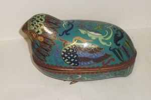 RARE 19TH CENTURY CHINESE CLOISONNE BLUE ENAMEL TURQUOISE BIRD BOX