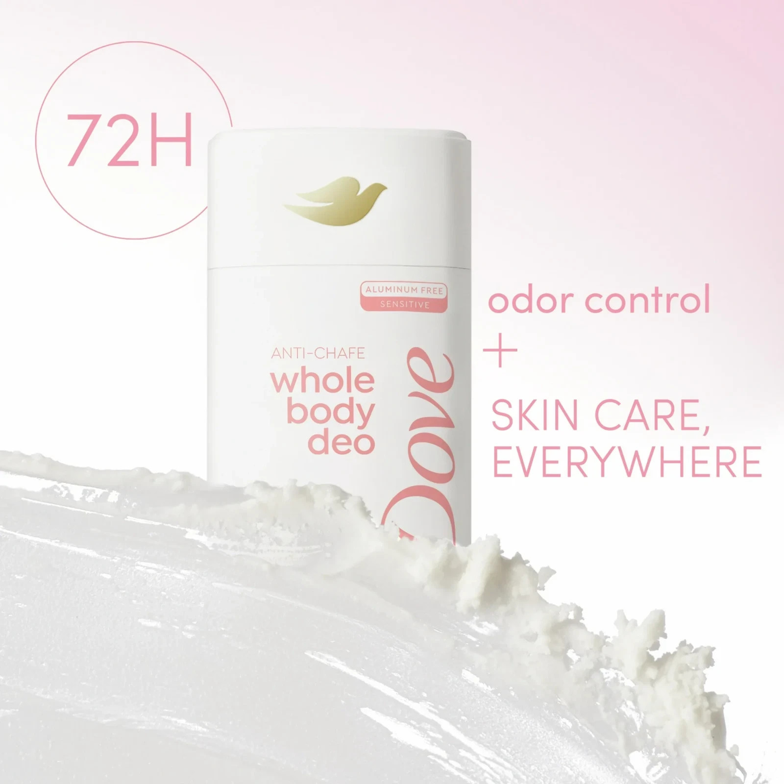 Dove Whole Body Deo Anti-Chafe Deodorant Raspberry & Rose Aluminum Free, 2.6 oz