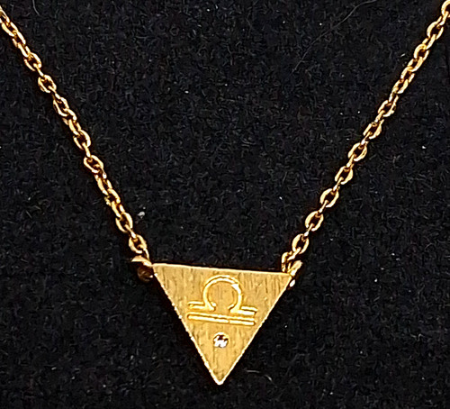 Vintage Libra Air Zodiac Triangle Pendant with clear rhinestone 16 inch Necklace