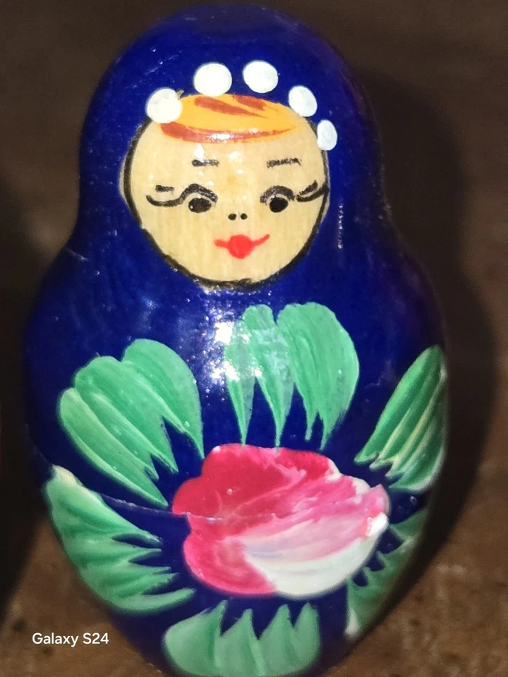 Muñecas de anidación matrioska rusas de madera 5 piezas pintura a mano azul artesanía regalo decoración Foto 3 de 4