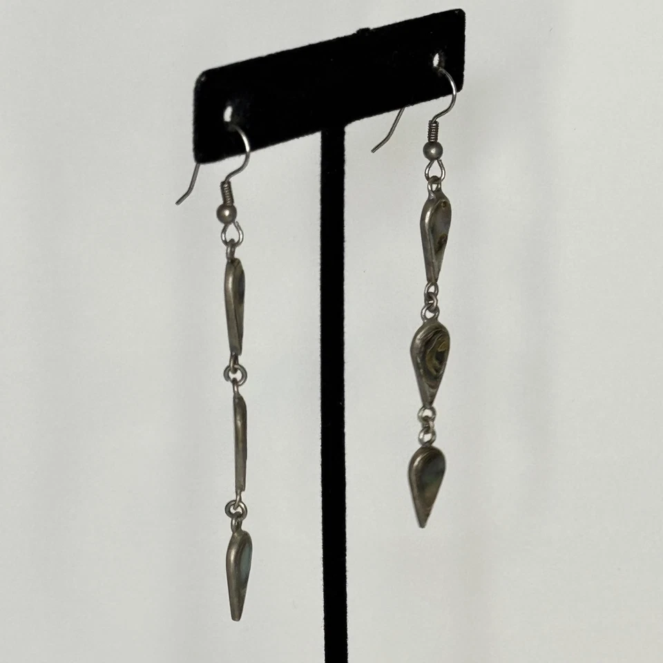 Pendientes de alpaca vintage con abulón marquesa colgante gota plata de ley probados Foto 3 de 4