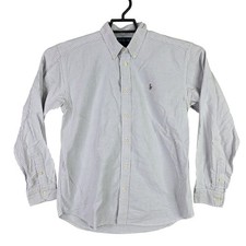Mens Ralph Lauren White Gray Striped Shirt Button Up Long Sleeve Cotton 18