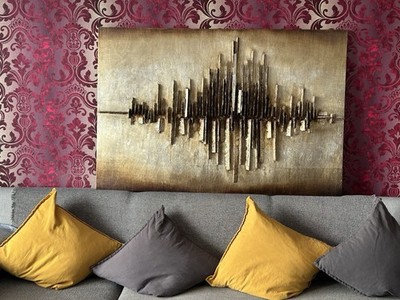 Modernes 3D Designer Wandbild 120×80 cm - Abstrakte Kunst Gold
