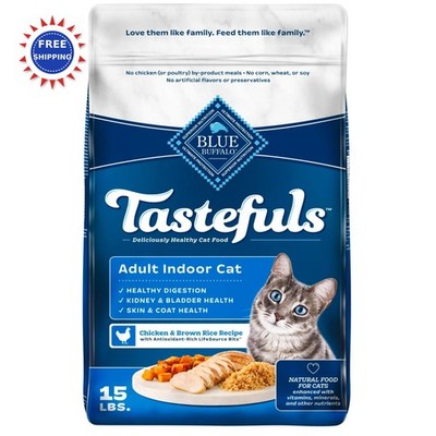 Cat Food Dry Natural Adult Indoor Chicken & Brown Rice 15 lb Blue Buffalo Cats