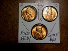 Lustrous RED Cartwheel Gem+ Brilliant Unc.  1946PDS Lincoln Penny Year Set L1