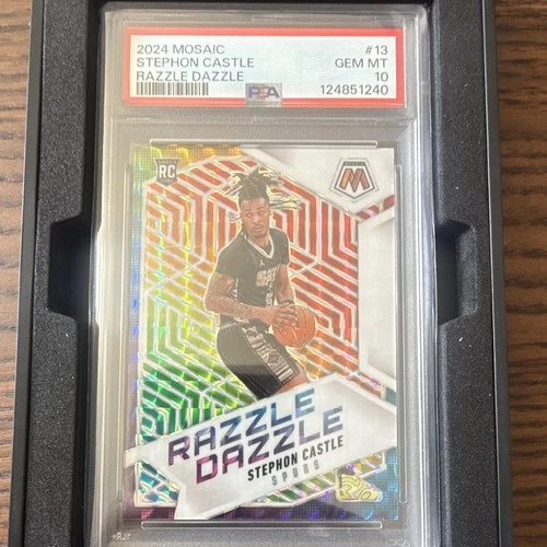Panini 2024-25 Mosaic Stephon Castle Spurs Razzle Dazzle RC #13 PSA 10