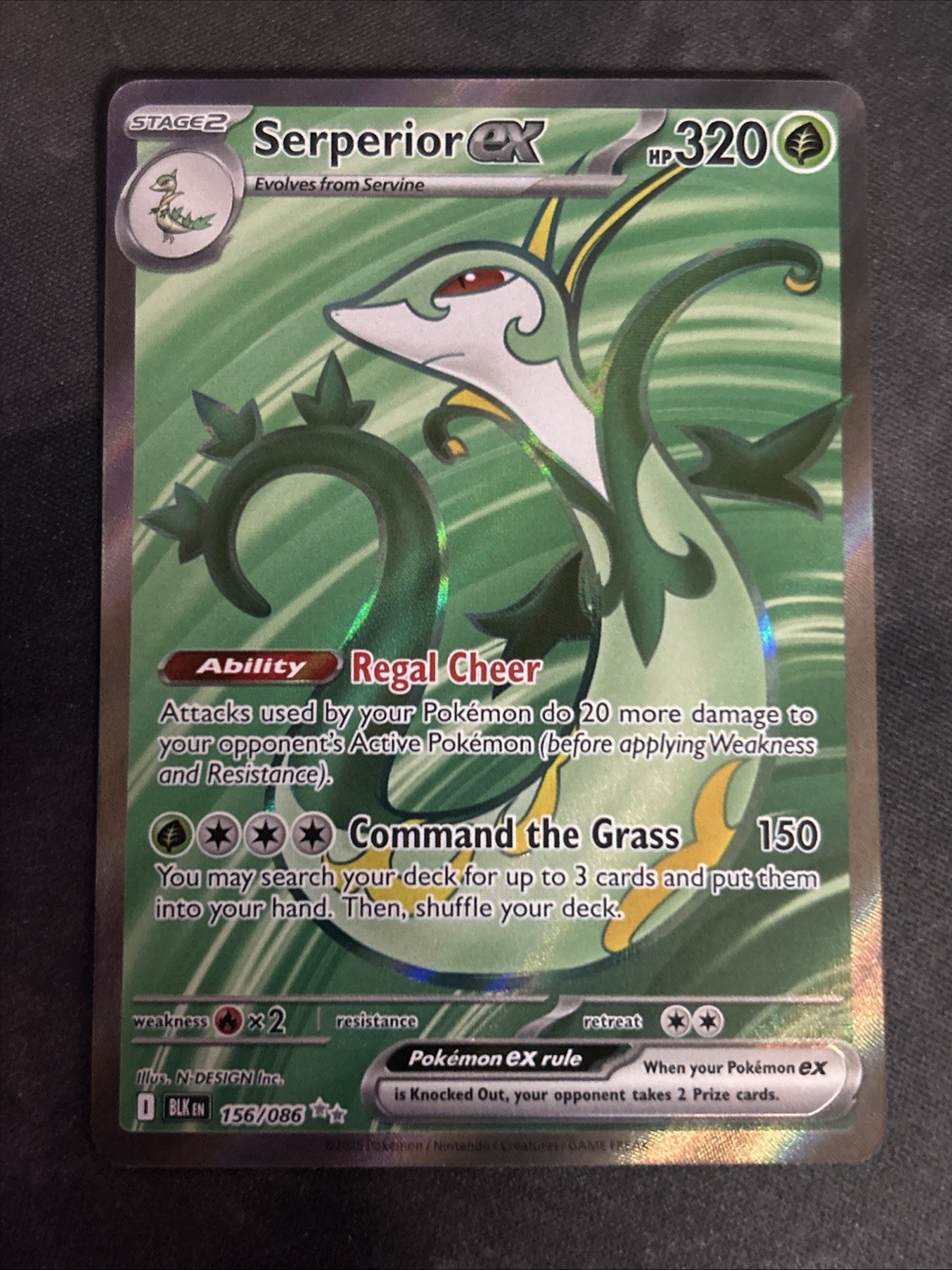 Serperior ex Full Art Pokemon Black Bolt 156/086 Secret Rare Holo Card NM