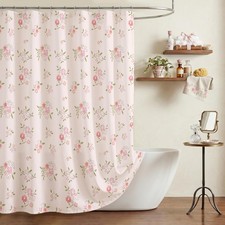 Pink Flower Shower Curtain Girly Shower Curtains for Bathroom Pastel Pink Cur...