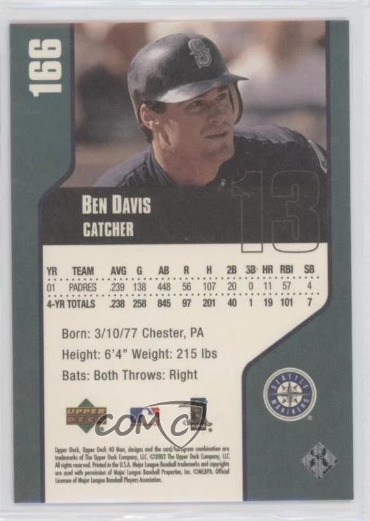 2002 Upper Deck 40 Man Ben Davis #166 - Image 2 of 2