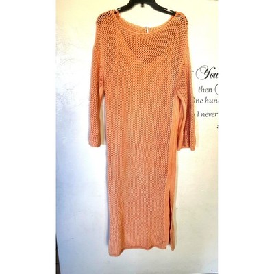 Young Fabulous & Broke Santorini Peach Crochet Knit Maxi Dress Side Slit S Boho