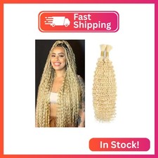 GveoXvo Blonde Human Braiding Hair Deep Wave Bulk Human Hair 28 Inch No Weft Cur