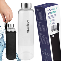 Borosilikat Glas Trinkflasche 700Ml Auslaufsicher NeoprenhüLle Bpa-Frei Schwarz