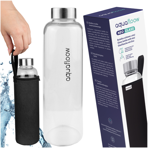 Borosilikat Glas Trinkflasche 700Ml Auslaufsicher NeoprenhüLle Bpa-Frei Schwarz-image