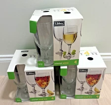 Vintage NOS 16oz. Libbey Ice Tea Glasses/Goblets Claret Clear Glass Stemmed NIB