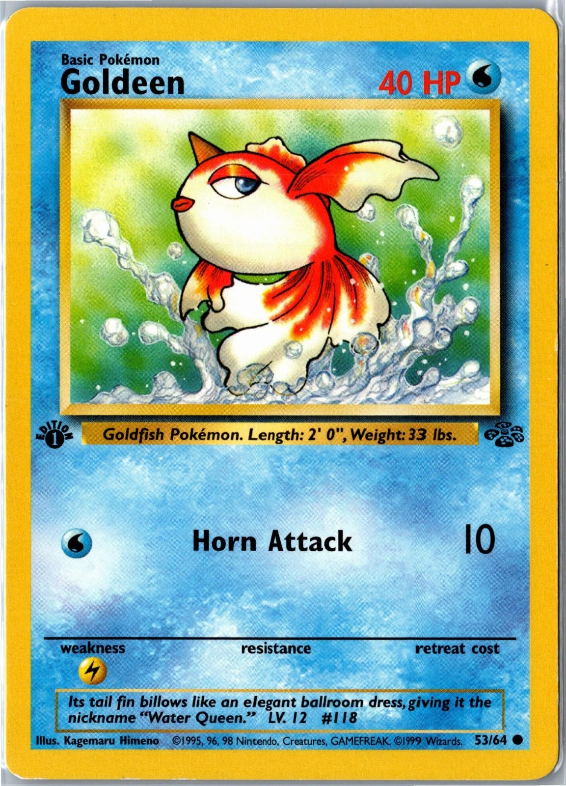 Pokemon Card - Goldeen Jungle 53/64 1999 Common 1st Edition Heavily Played