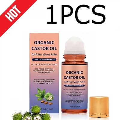 1~3pcs Organic Golden Castor Oil Roll-On with Rose Quartz for Skin,Hair&Wrinkle