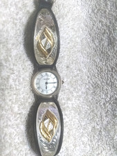 Montana Silversmiths Watch Boundless Legacy Black Leather Silver Dial New Bat !!