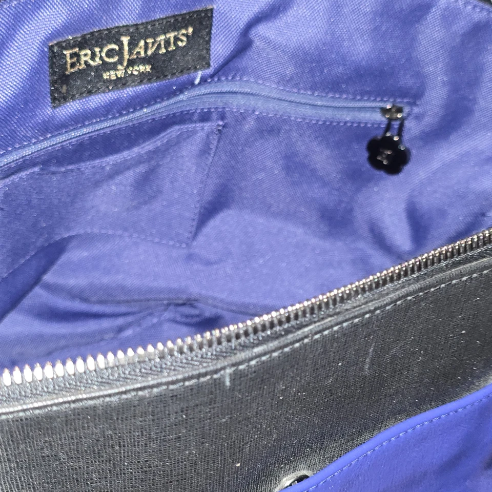 Eric Javits 纽约漆皮托特包手提包蓝色和黑色带流苏,设计师  — 第 4/4 张图片