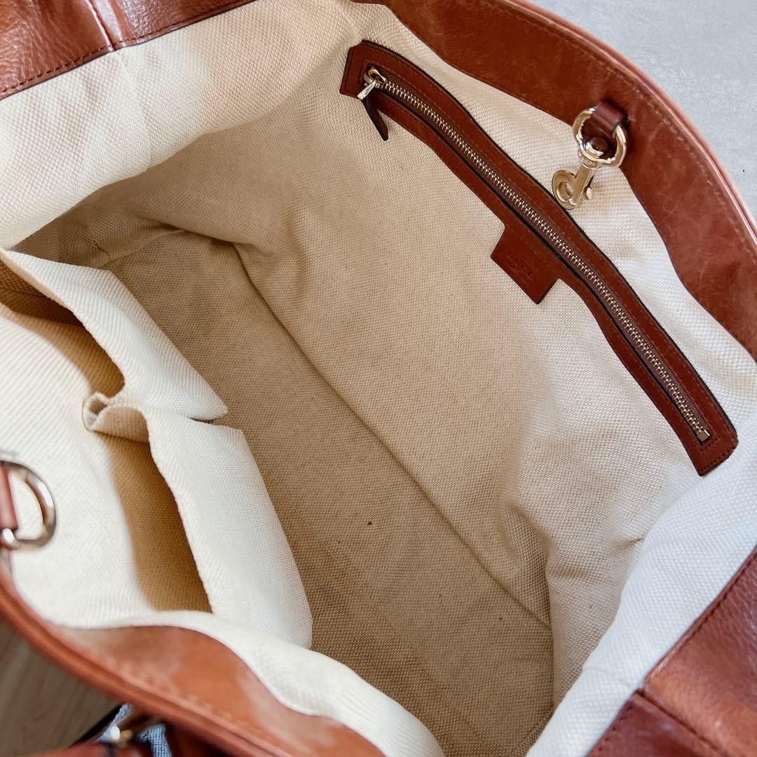 GUCCI Vintage Leather Tote Bag Large Brown with Shoulder Strap thumbnail 7