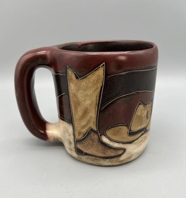 Mara Art Pottery Stoneware Handmade in Mexico Cowboy Boots Hat Coffee Mug