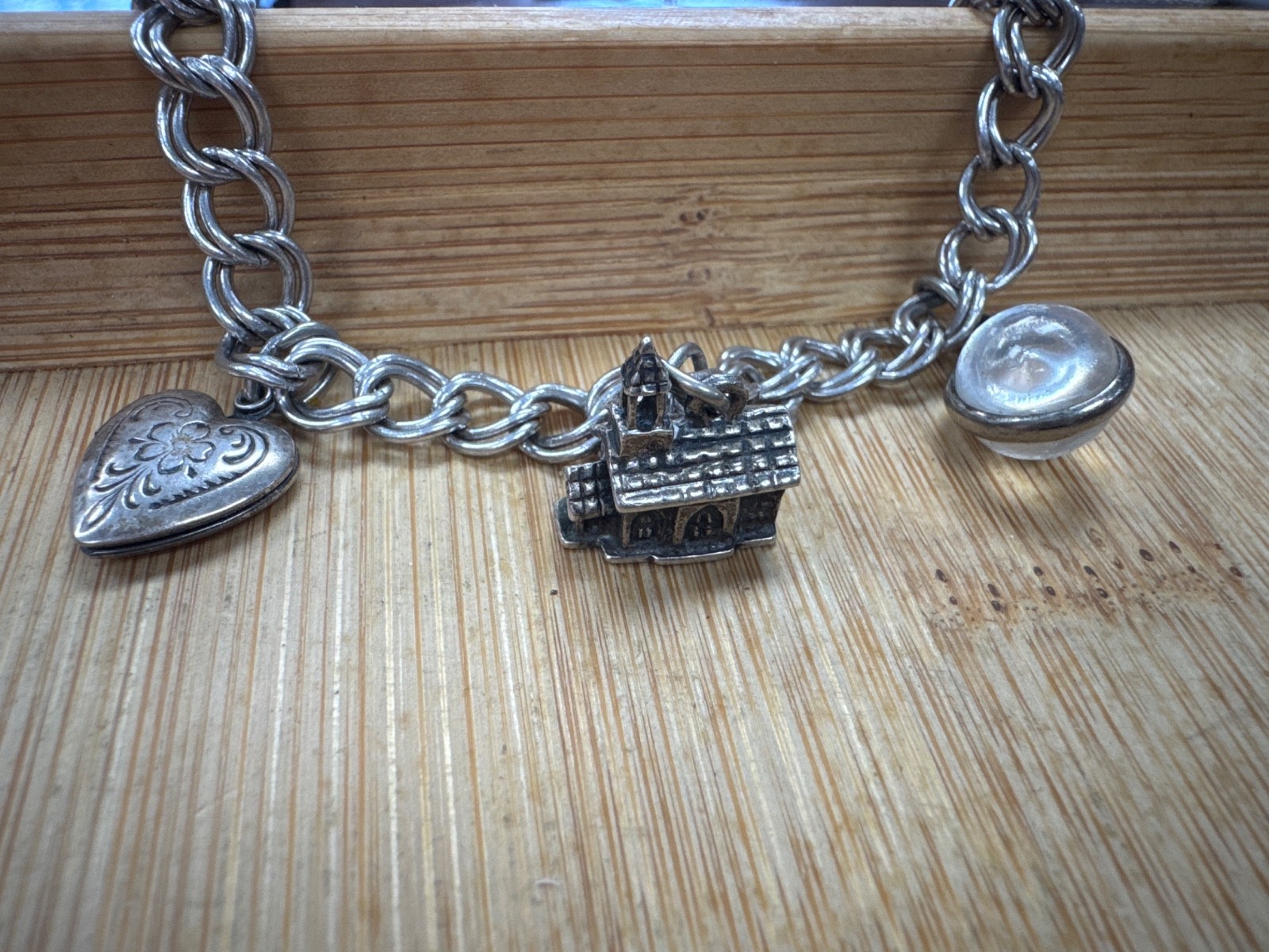 925 Solid Sterling Silver Double Link Charm Brace… - image 2