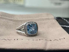 David.Yurman Sterling Silver 14mm Blue Topaz Albion Ring With Diamond Sz 6