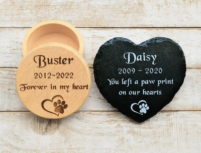 Haustier Denkmal personalisierte Holz Asche Fell Urne Box & Schiefer Herz Plakette-Hund, Katze