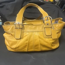 Coach Handbag Purse Soho Pleated Shoulder Bag Mustard/Gold Leather D1060-F15045