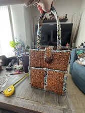 NWOT Vera Bradley Bali Blue & Hope Garden Structured Tiki Tote with Caning RARE
