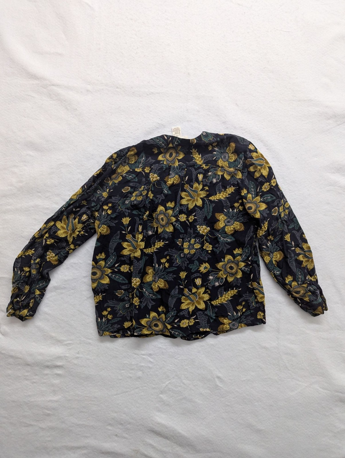 Jones New York Petite Floral Button-Down Blouse Size 10 Black/Yellow Long Sleeve