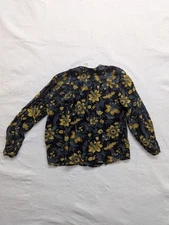 Jones New York Petite Floral Button-Down Blouse Size 10 Black/Yellow Long Sleeve