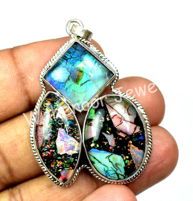 56,15 Ct Monarch Fire Opal Anhänger 925 Sterling Silber 3 Steine Zertifiziert