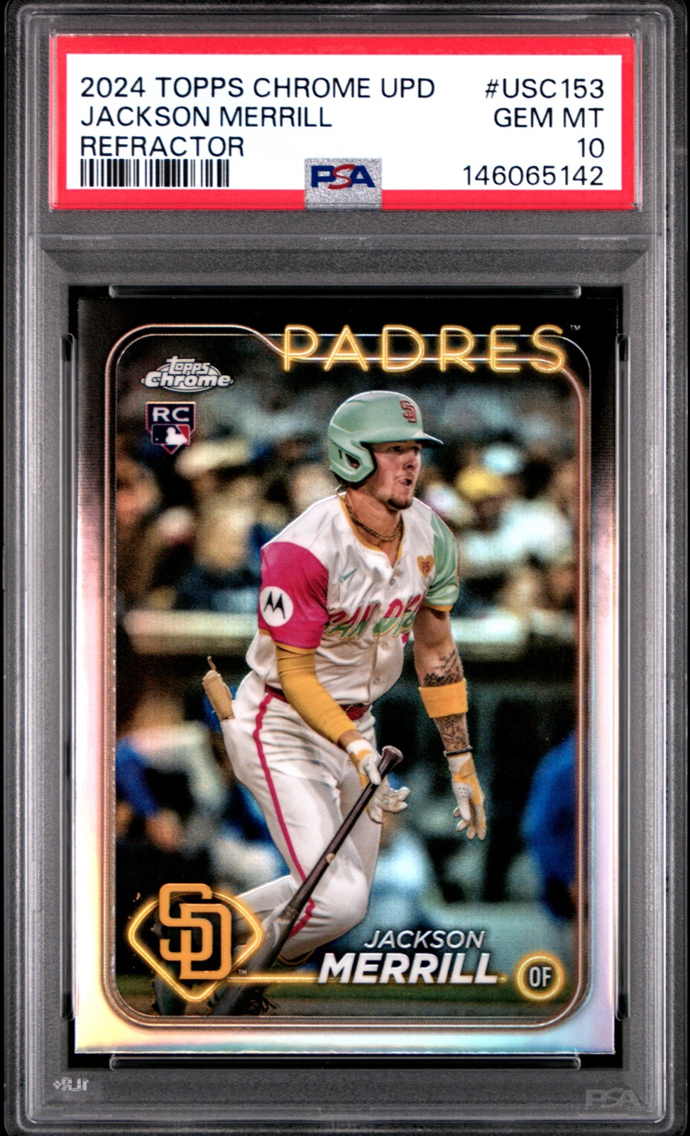 2024 TOPPS CHROME UPDATE REFRACTOR #USC153 JACKSON MERRILL PSA 10