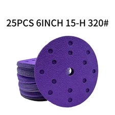 25PCS 6 Inch Ceramic Sanding Discs 320 Grit 15 Holes Hook Loop for Polishing