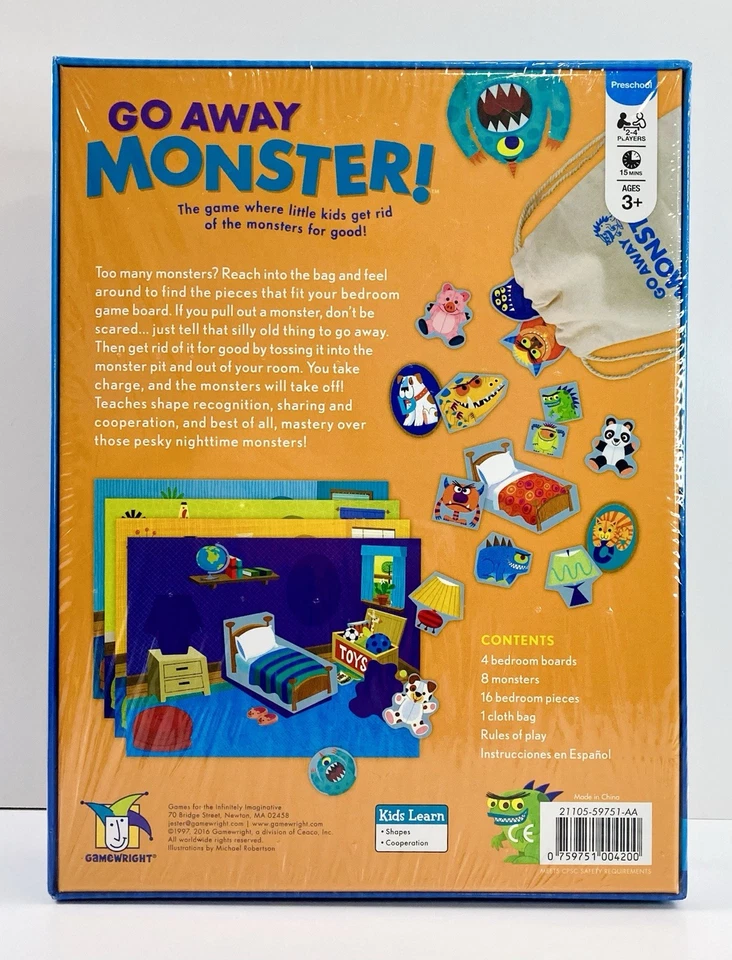 Go Away Monster! Gamewright Family Board Game Preschool Kids 3+ New, Sealed - Image 3 of 4
