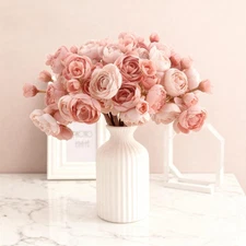 24 Stems Artificial Ranunculus Flowers - 96 Bloom Faux Silk Ranunculus Bouque...