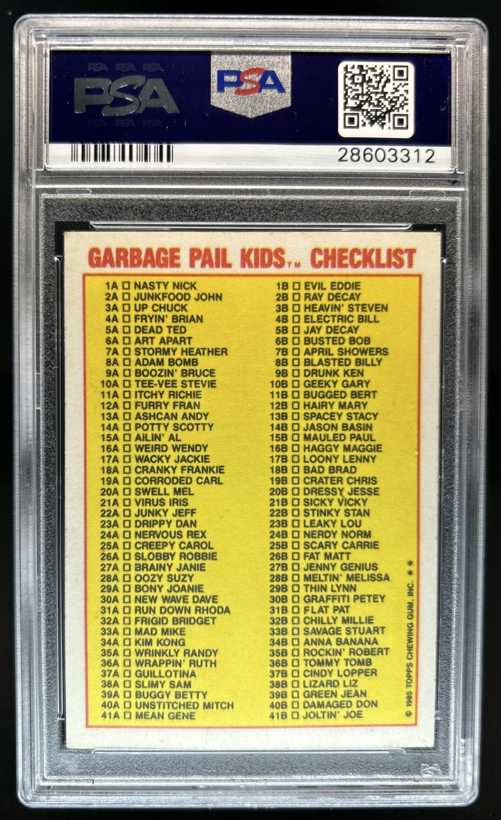 1985 Topps Garbage Pail Kids Adam Bomb #8a PSA 6 view 2
