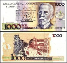 Brazil 1 Cruzado Novo on 1000 Cruzados, 1989 ND, P-216b, UNC, Overprint