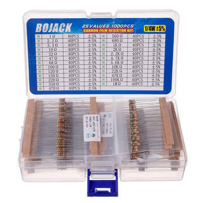1000 Pcs 25 Values Resistor Kit 1 Ohm-1M Ohm with 1/4 W, multi-color